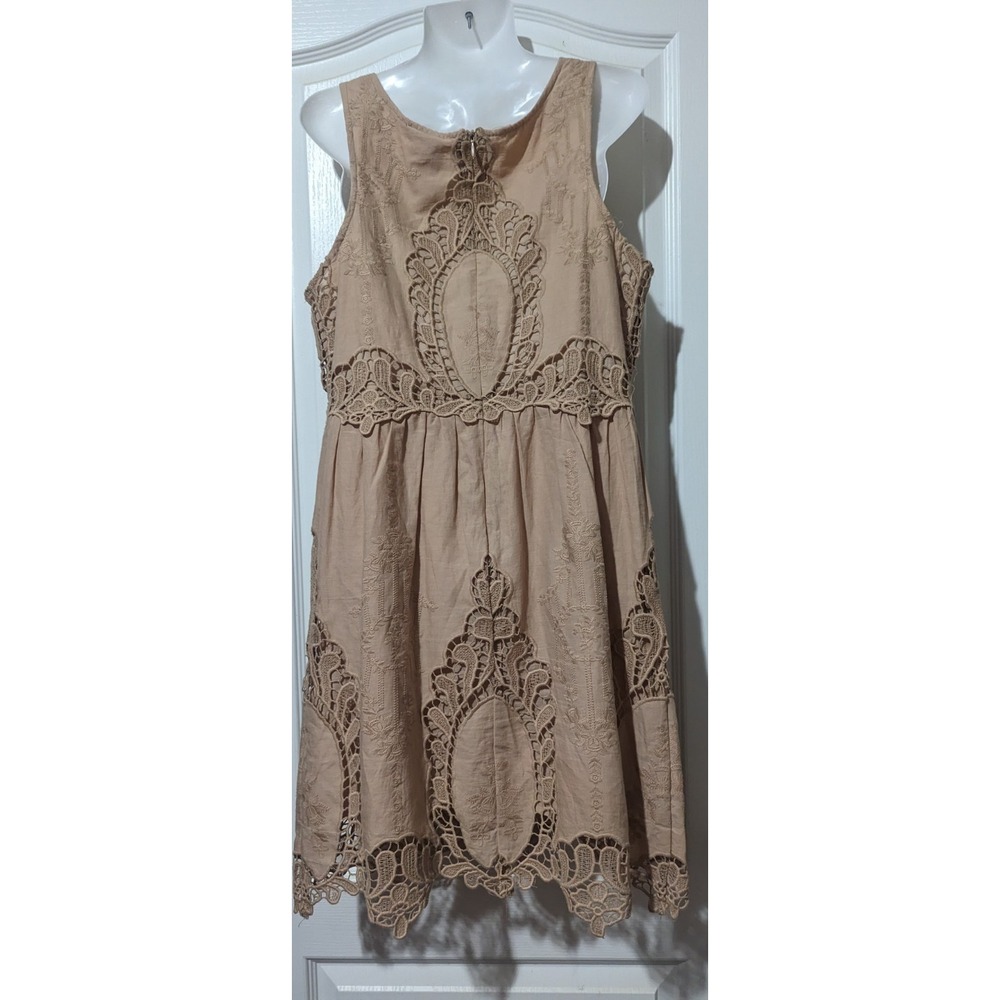 Anthropologie Nude Tan Lace Mini Dress Size L 100% Cotton Romantic Feminine $168 - Picture 6 of 11